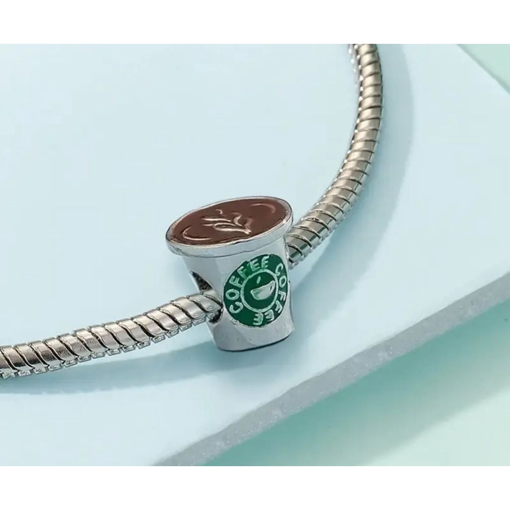 Charm Silver and Green Coffee Cup Charm - Picture 3 of 4